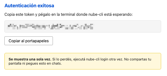 Public API access token shown after successful authorization