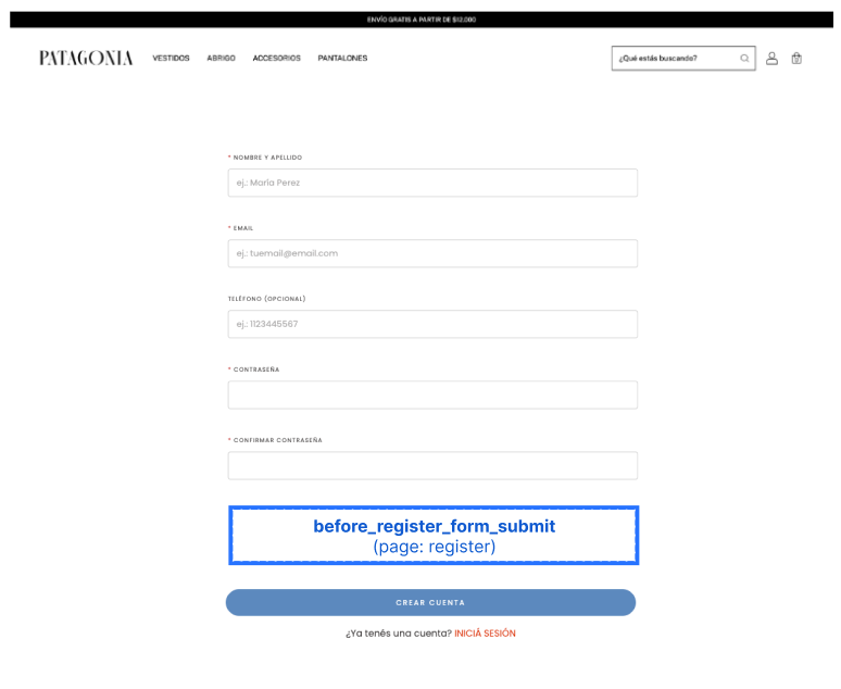 Before Register Form Submit Slot